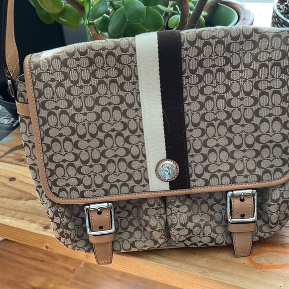 Coach Signature Brown and Cream Messenger Bag